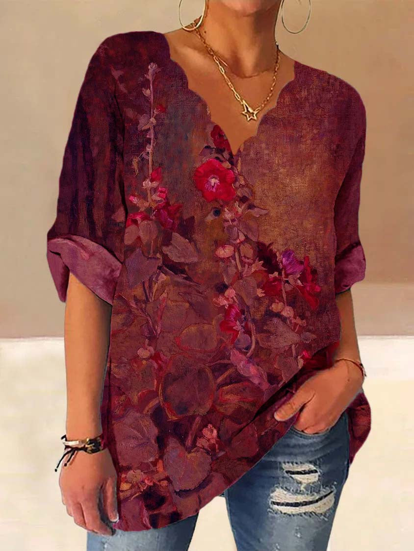 Women blouse shirt with floral design and loose fit Ivyshape