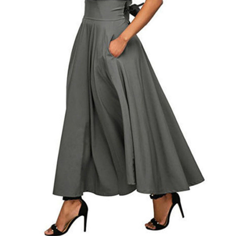 Women's wide-cut palazzo pants with elegant pockets and high waistband Ivyshape
