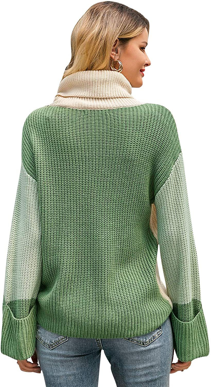 IvyShape | Color Block Turtleneck Knitted Pullover Sweater for Women