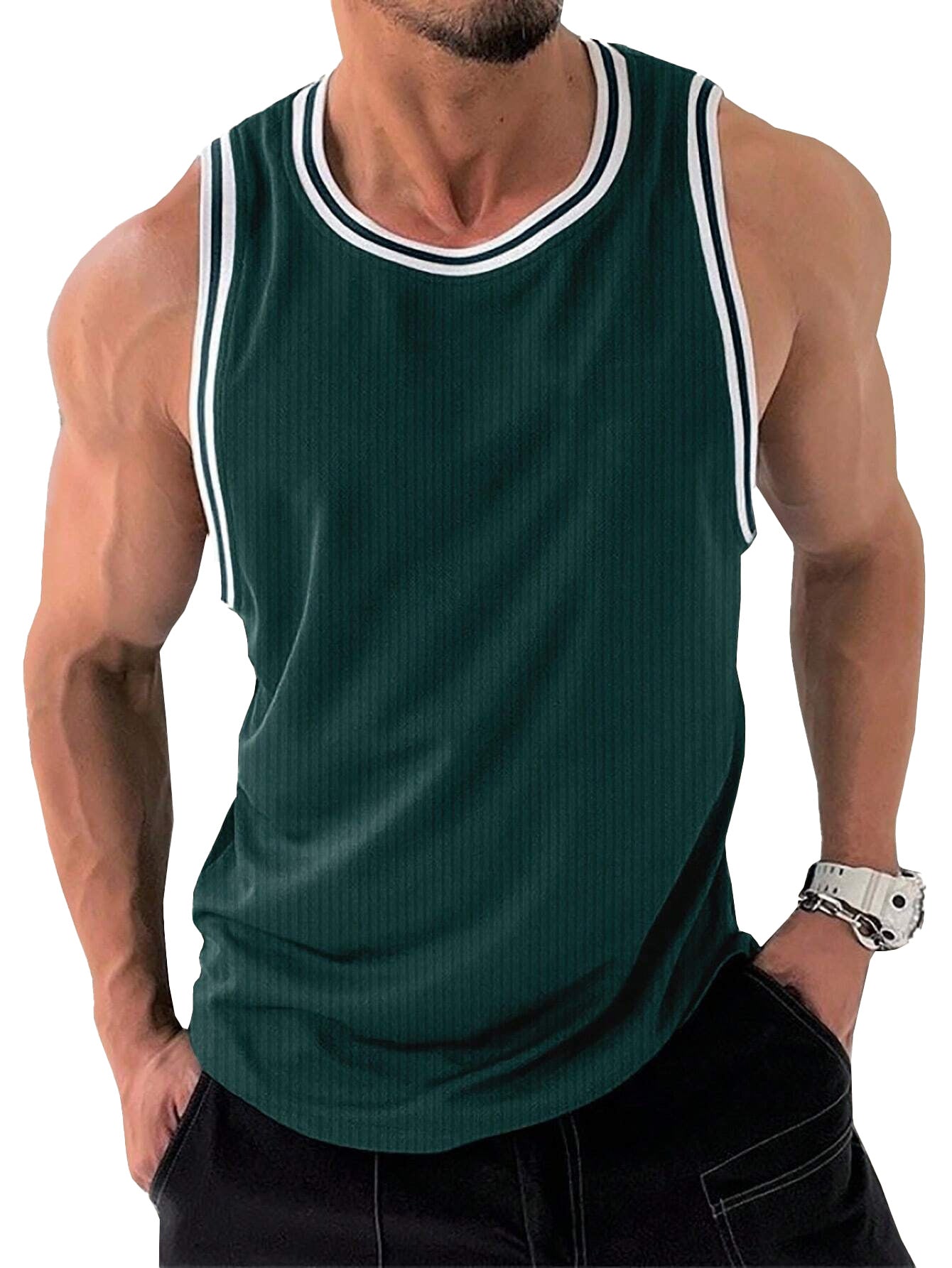 Men's sporty sleeveless tank top with breathable material and modern ribbed design Ivyshape