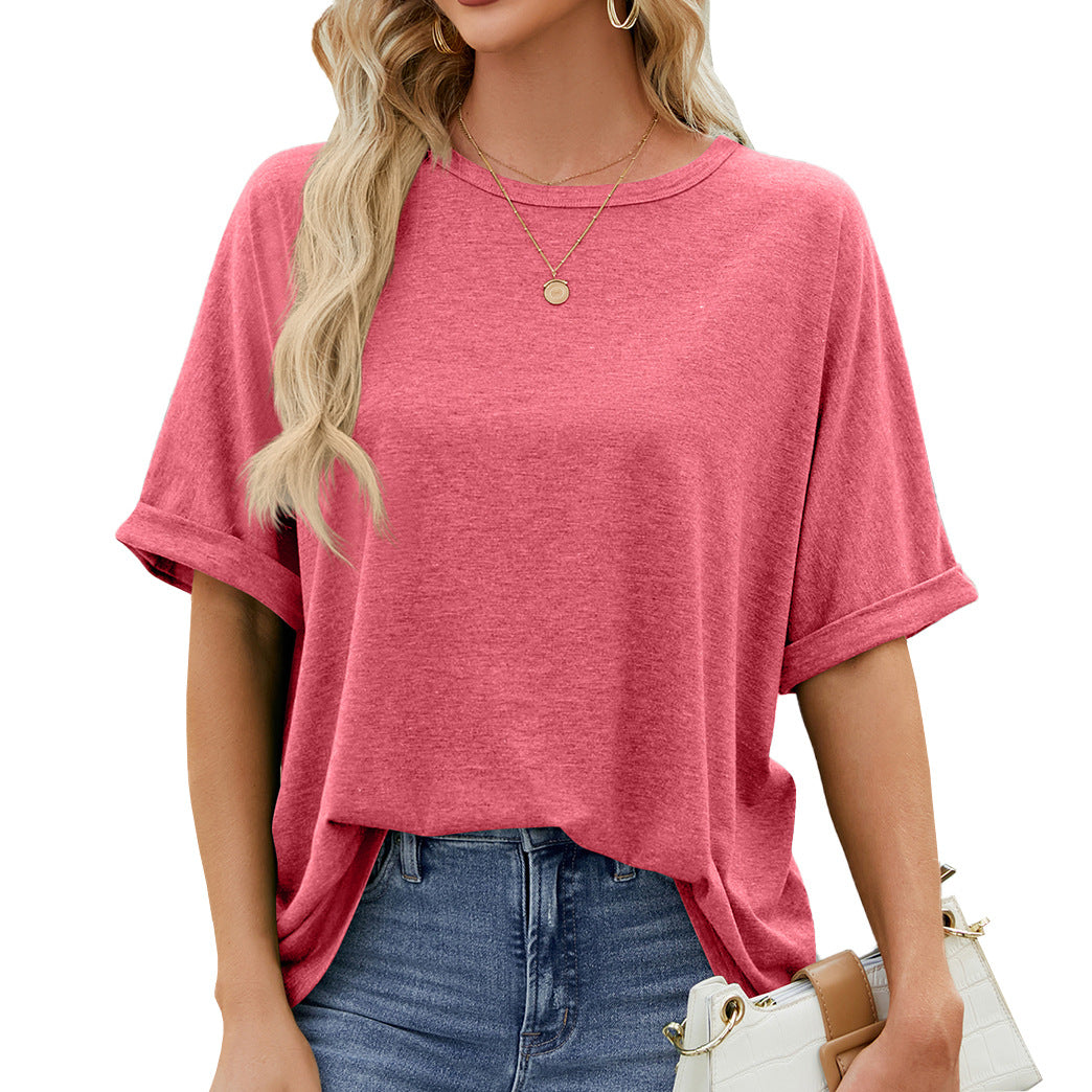 IvyShape | Solid Color Short Sleeve Loose Fit Casual T-Shirt