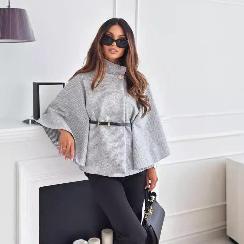 Women stylish cape blouse with adjustable belt Ivyshape