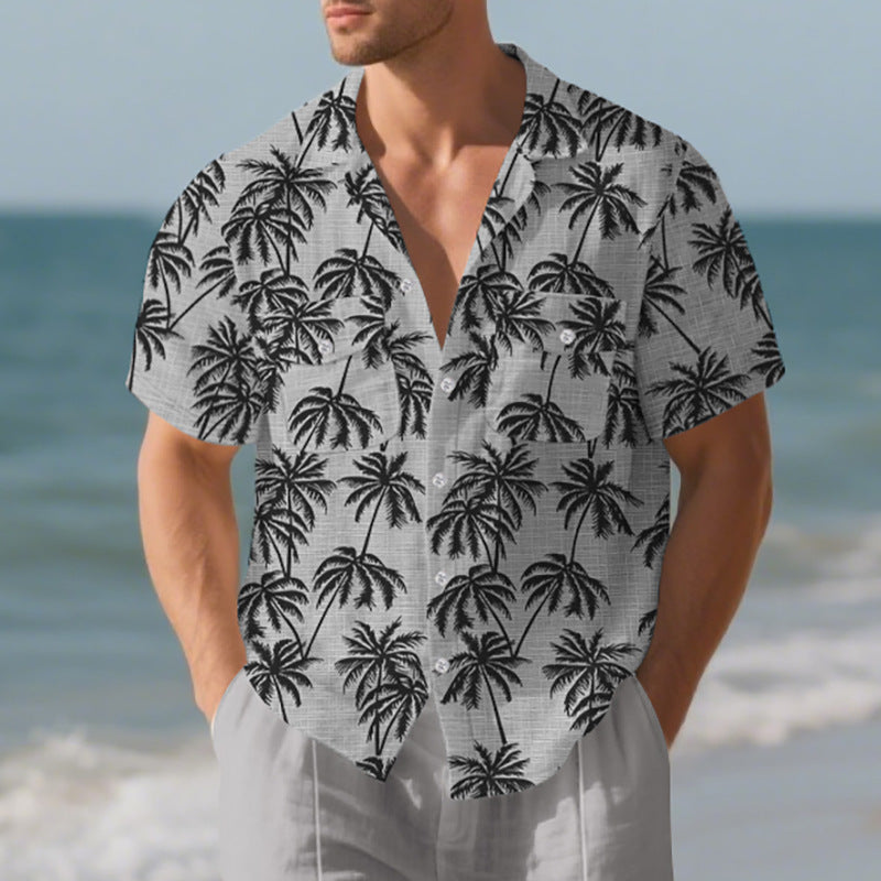 Men's short sleeve shirt with tropical palm pattern and breathable structure Ivyshape