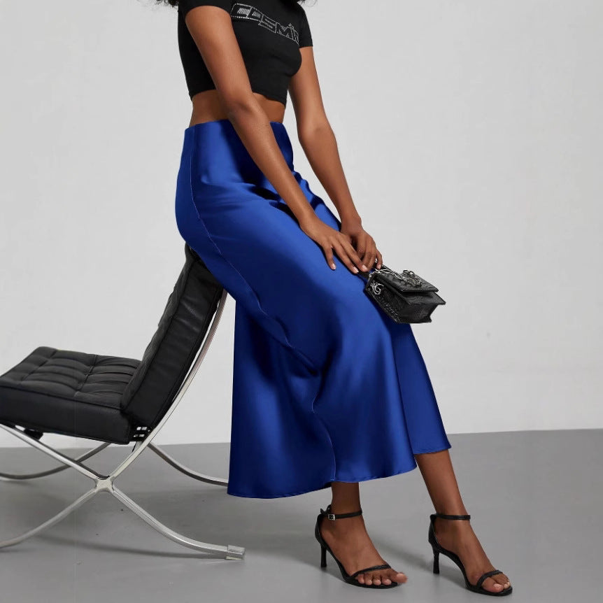 Ladies Elegant Satin Maxi Skirt Ivyshape