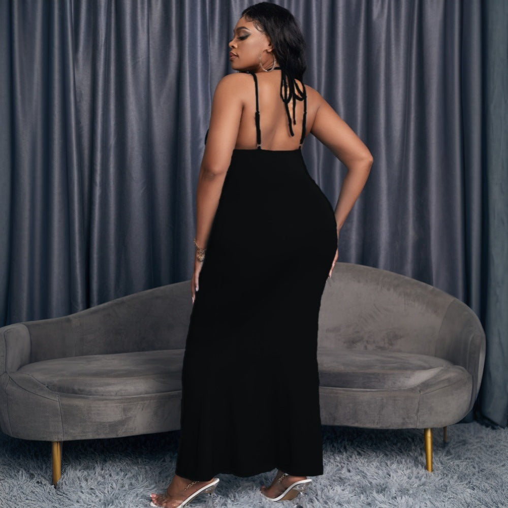 Women elegant wrap dress with deep V-neckline and sophisticated strap details Ivyshape