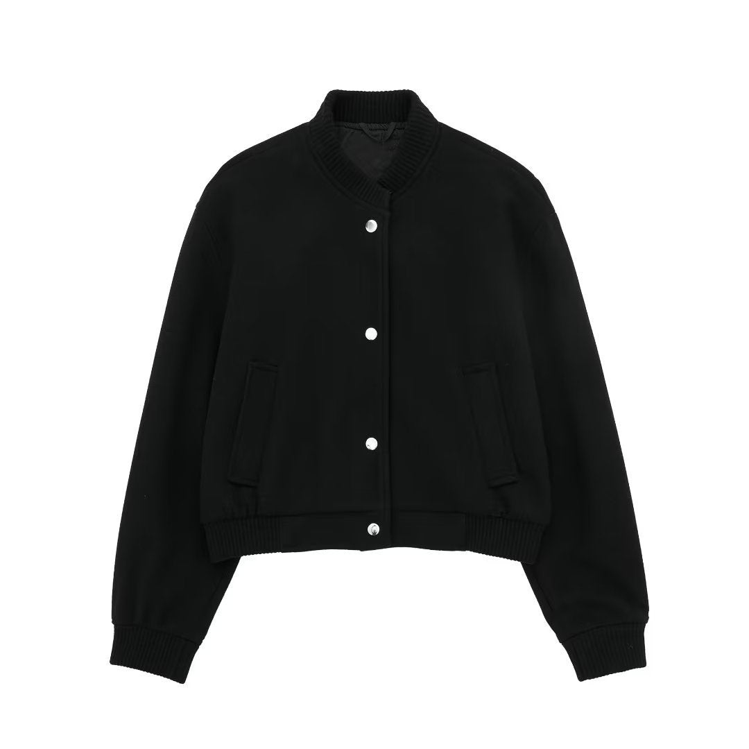 IvyShape | Ribbed structure stand collar pilot jacket