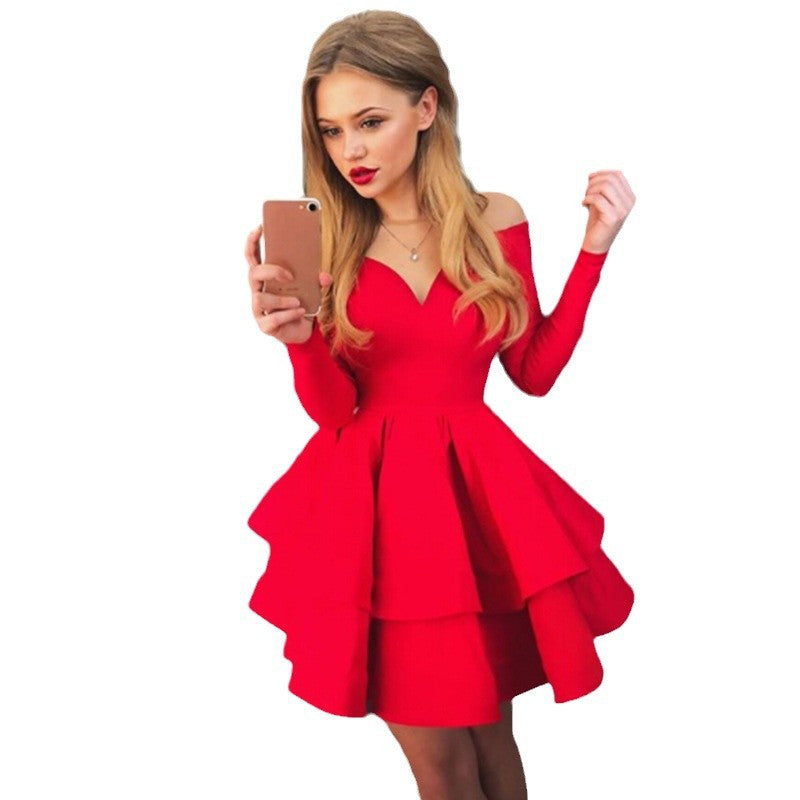 Women’s skater dress with deep V-neck and flared skirt Ivyshape