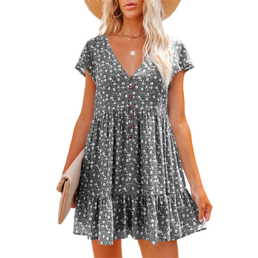 Women’s summer dress with cute floral design and button details Ivyshape