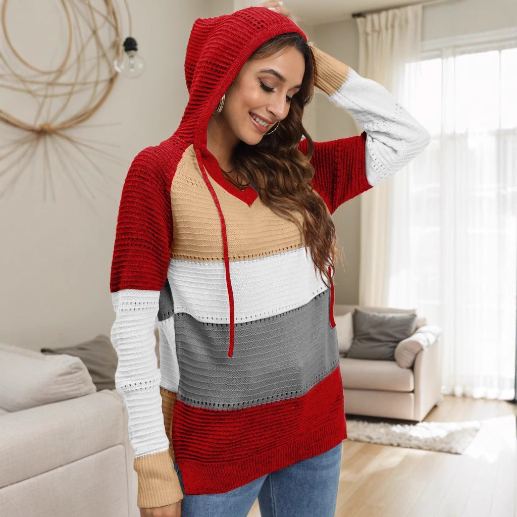 Women’s pullover with casual hoodie design and unique striped pattern Ivyshape