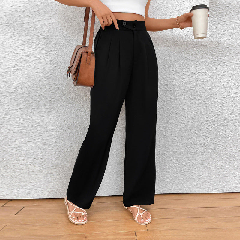 IvyShape | Solid Color Commuting Wide-Leg Casual Pants