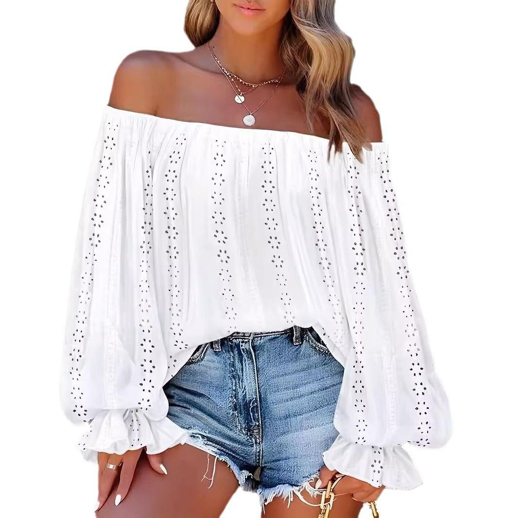 IvyShape | Off-the-Shoulder Chiffon Lantern Sleeve Blouse