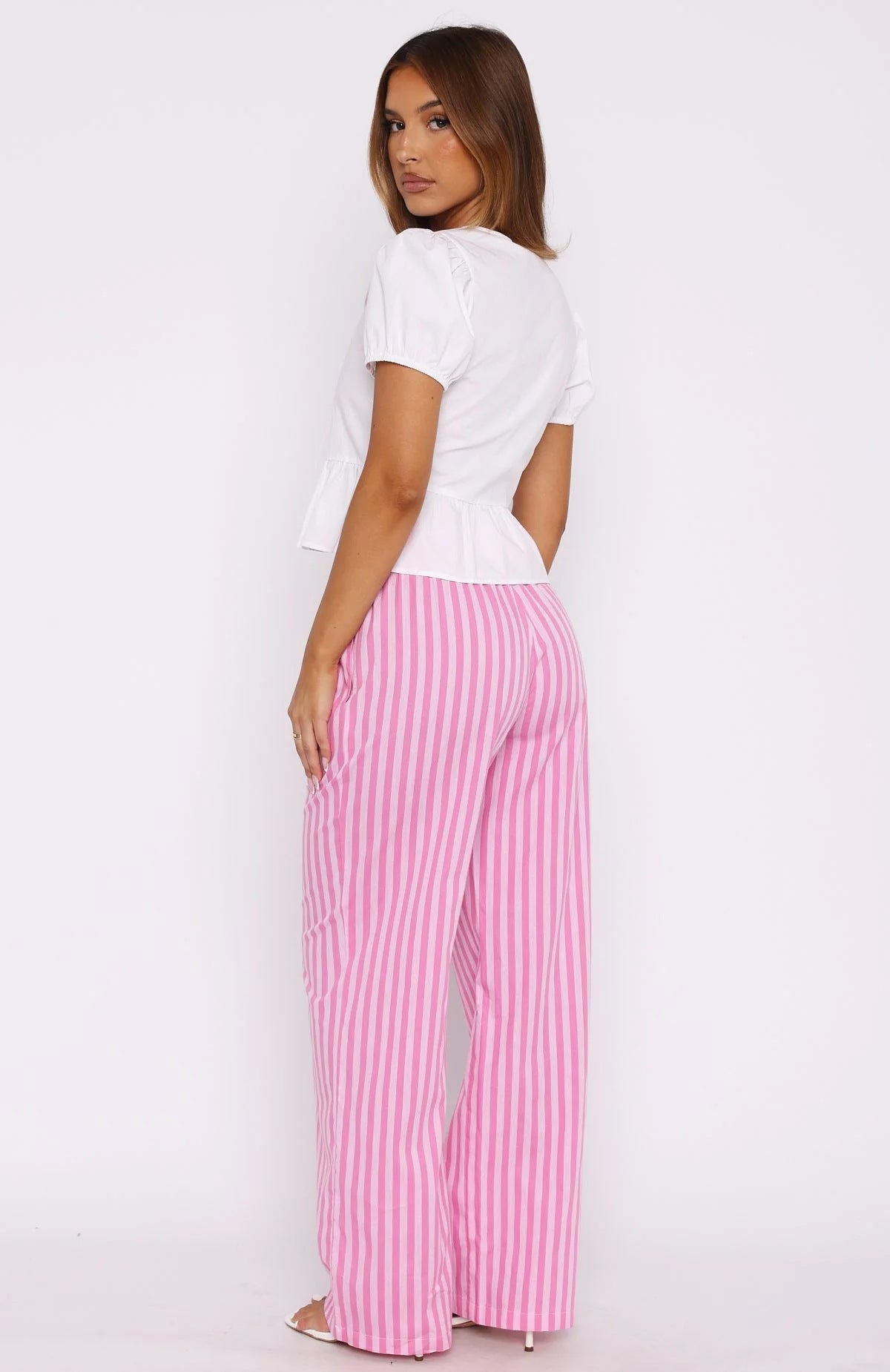 High-waisted striped wide-cut pants for women Ivyshape