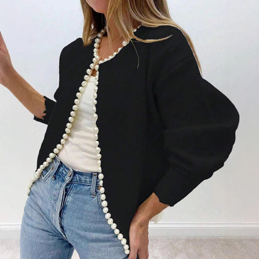 IvyShape | Pearl Long Sleeve Black Cardigan Coat