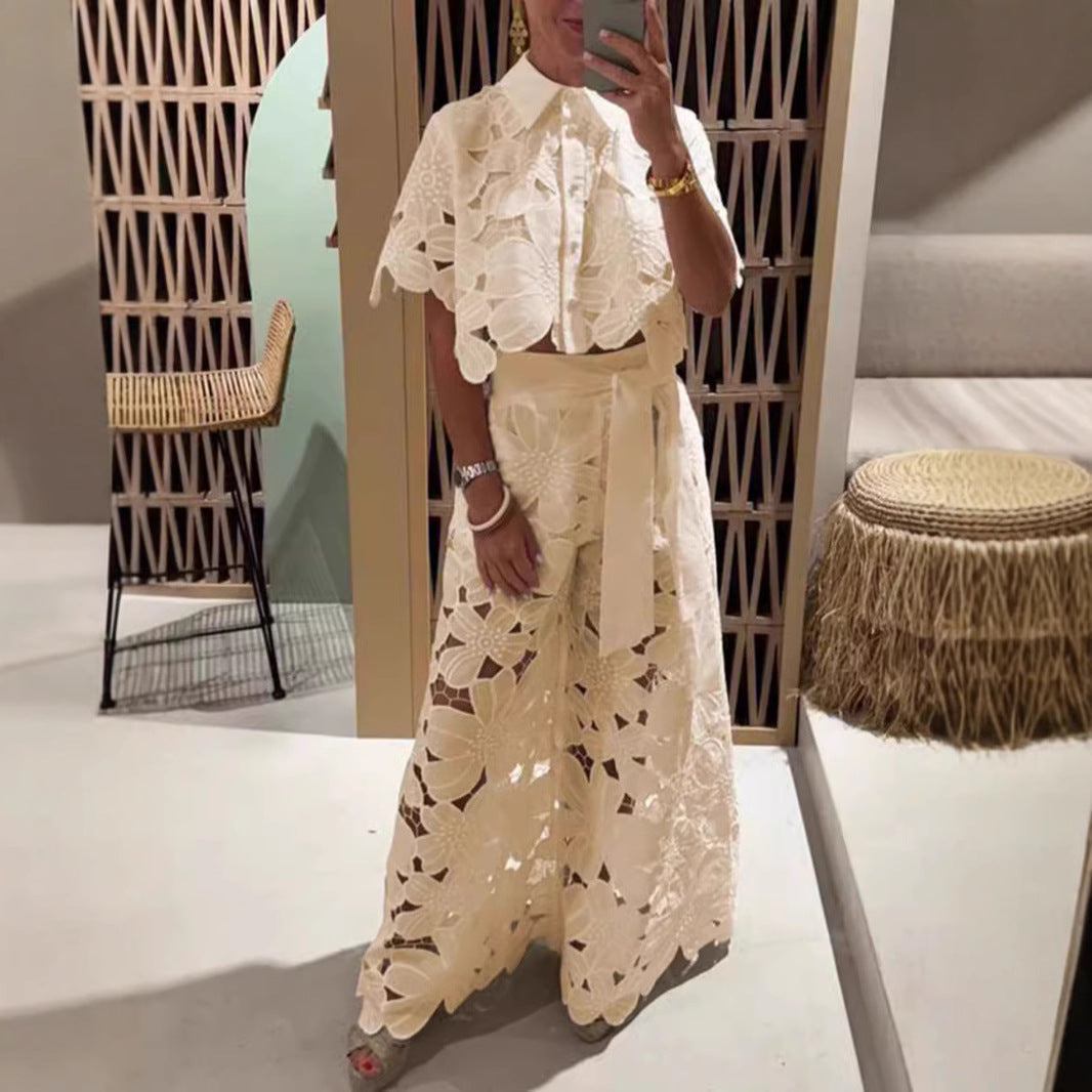 Women's set in modern floral design with cropped blouse and maxi skirt Ivyshape