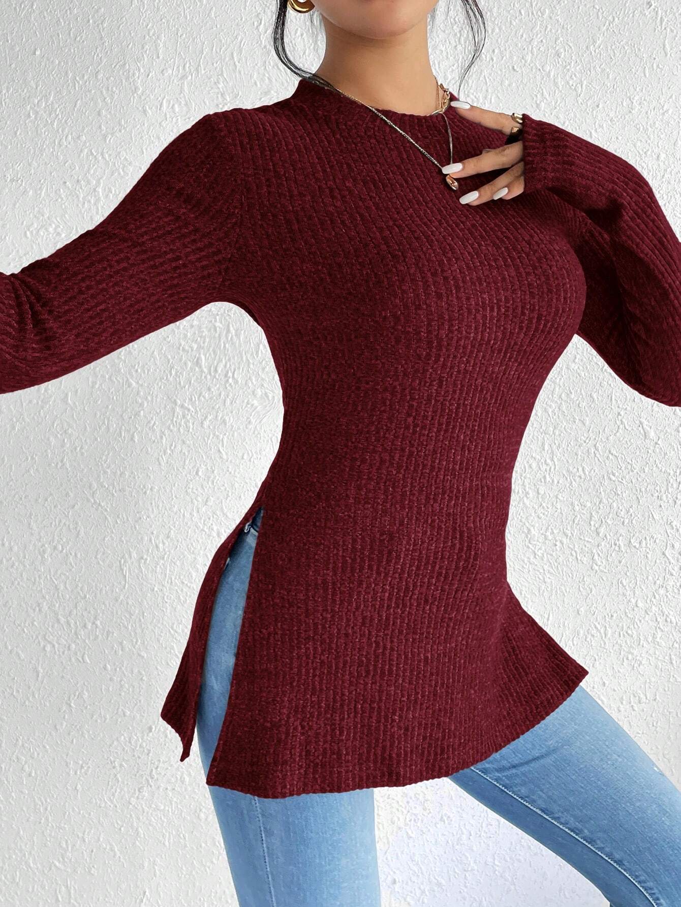Women Long Sleeve Rib Knit Top Ivyshape