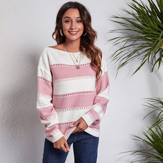 Women's Casual Knit Sweater with Trendy Striped Pattern and Sparkling Details Ivyshape