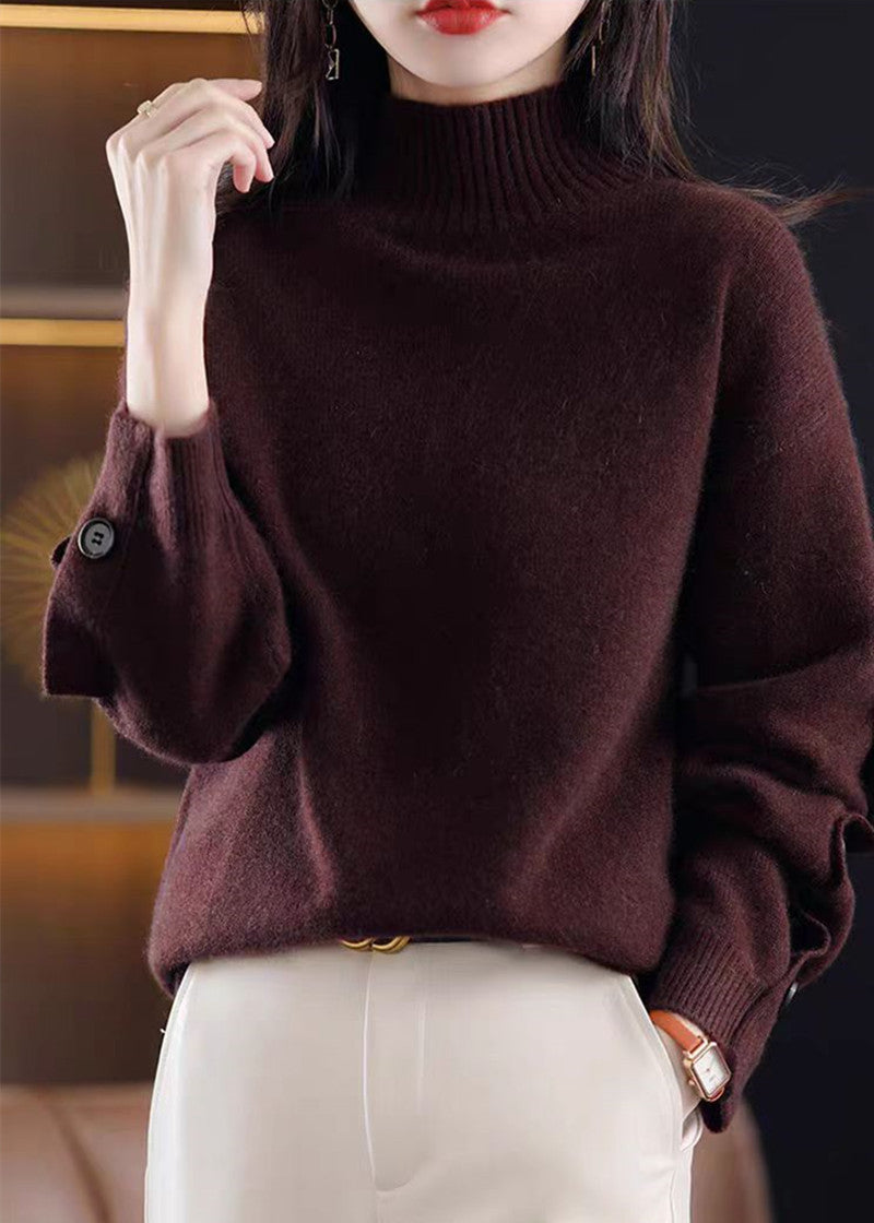 Women Elegant Turtleneck Sweater with Button Details and Soft Material Ivyshape