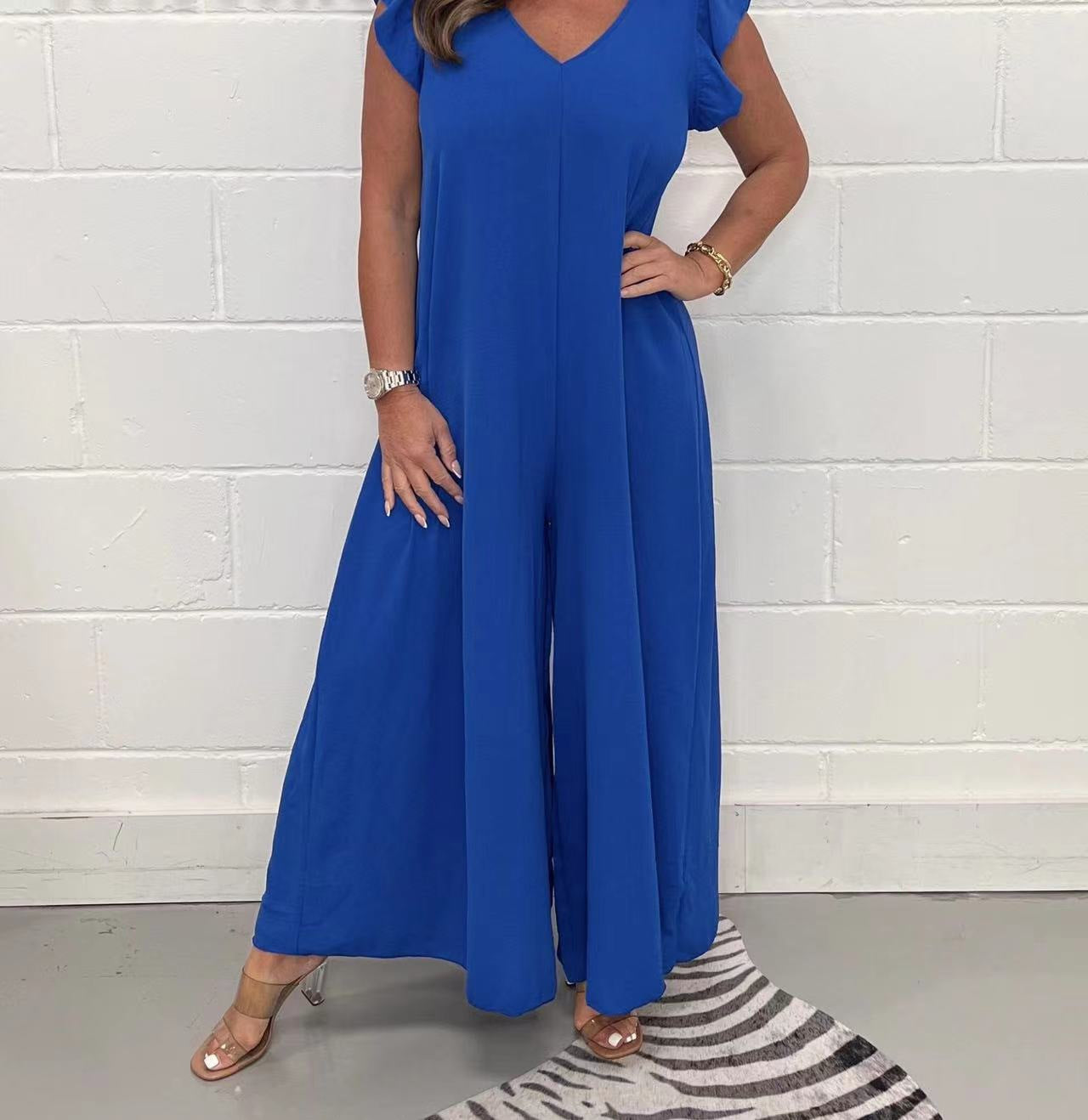 Women's casual jumpsuit with flowing cut and V-neck Ivyshape