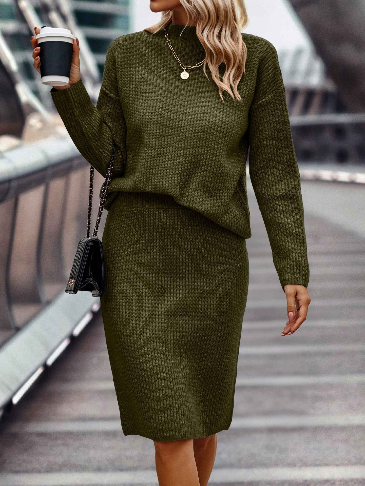 IvyShape | Fashionable Long Sleeve Half High Collar Sweater Set for Women