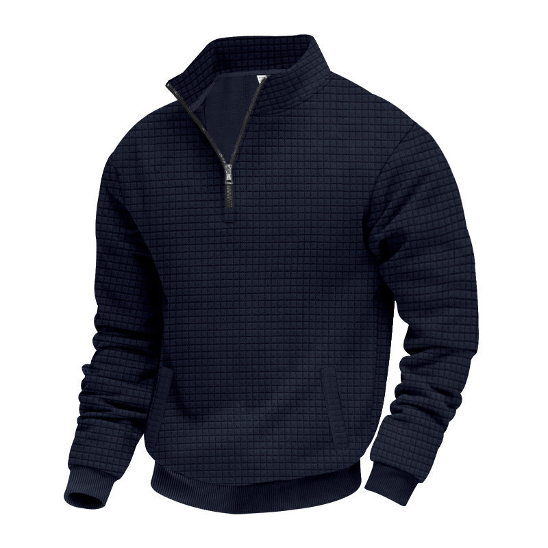 Men's quilted sweater with half zip and modern textured design Ivyshape