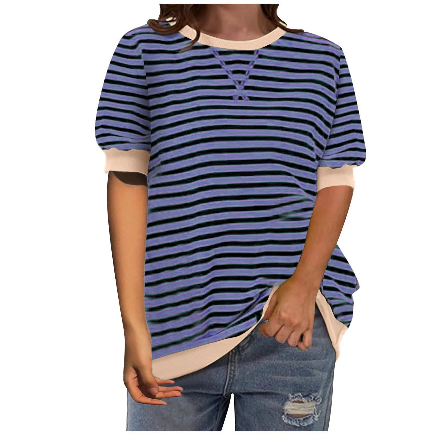 Women Fashion Stripe Shirt with Casual Cut Ivyshape