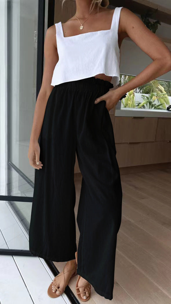 Women's airy palazzo pants with elastic waistband and wide cut legs Ivyshape