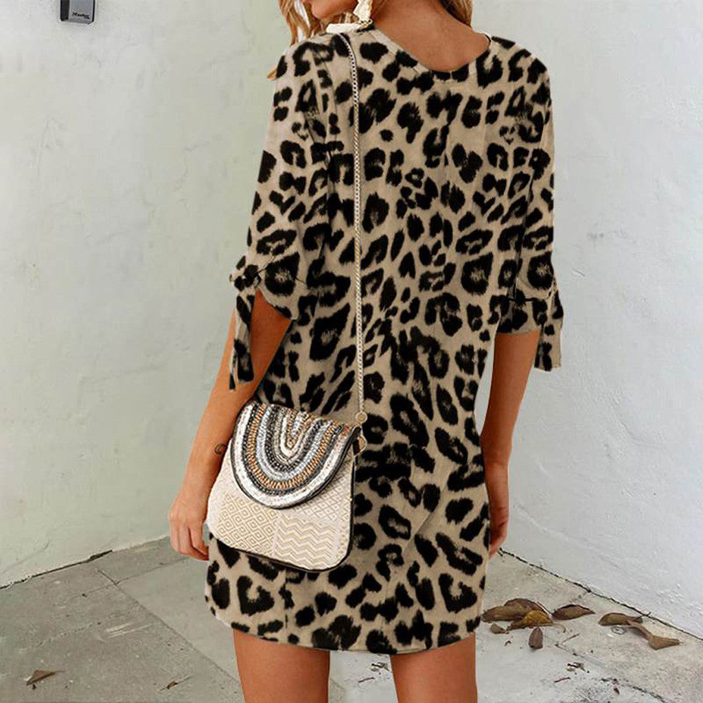 Women casual leopard pattern shift dress Ivyshape