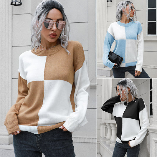 Women's Casual Sweater with Block Stripe Design and Comfortable Fit Ivyshape
