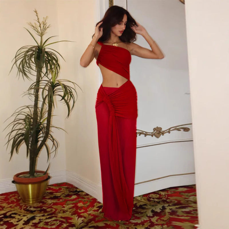 Women Elegant Wrap Dress with Asymmetric Cut and Gather Ivyshape