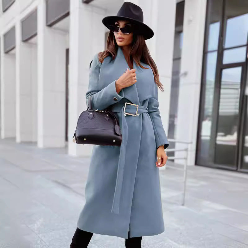 IvyShape | Minimalist Long Sleeve V-Neck Wool Coat Women