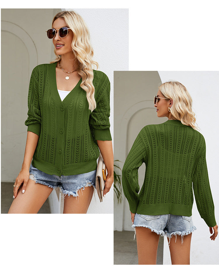 IvyShape | Hollow-Out V-Neck Knit Top