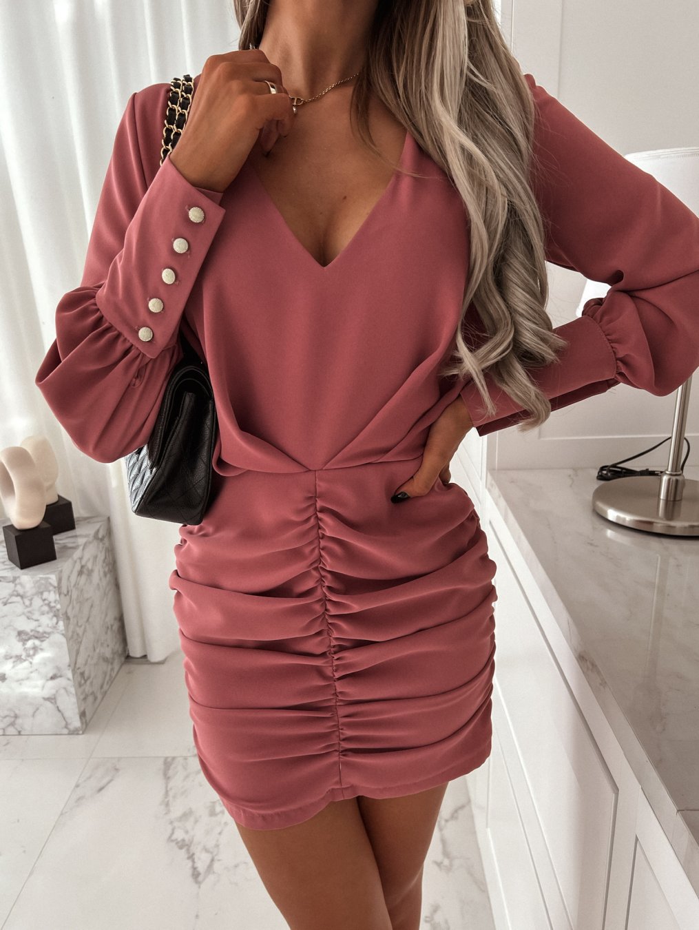 Women Elegant V-Neck Ruffle Mini Dress Ivyshape