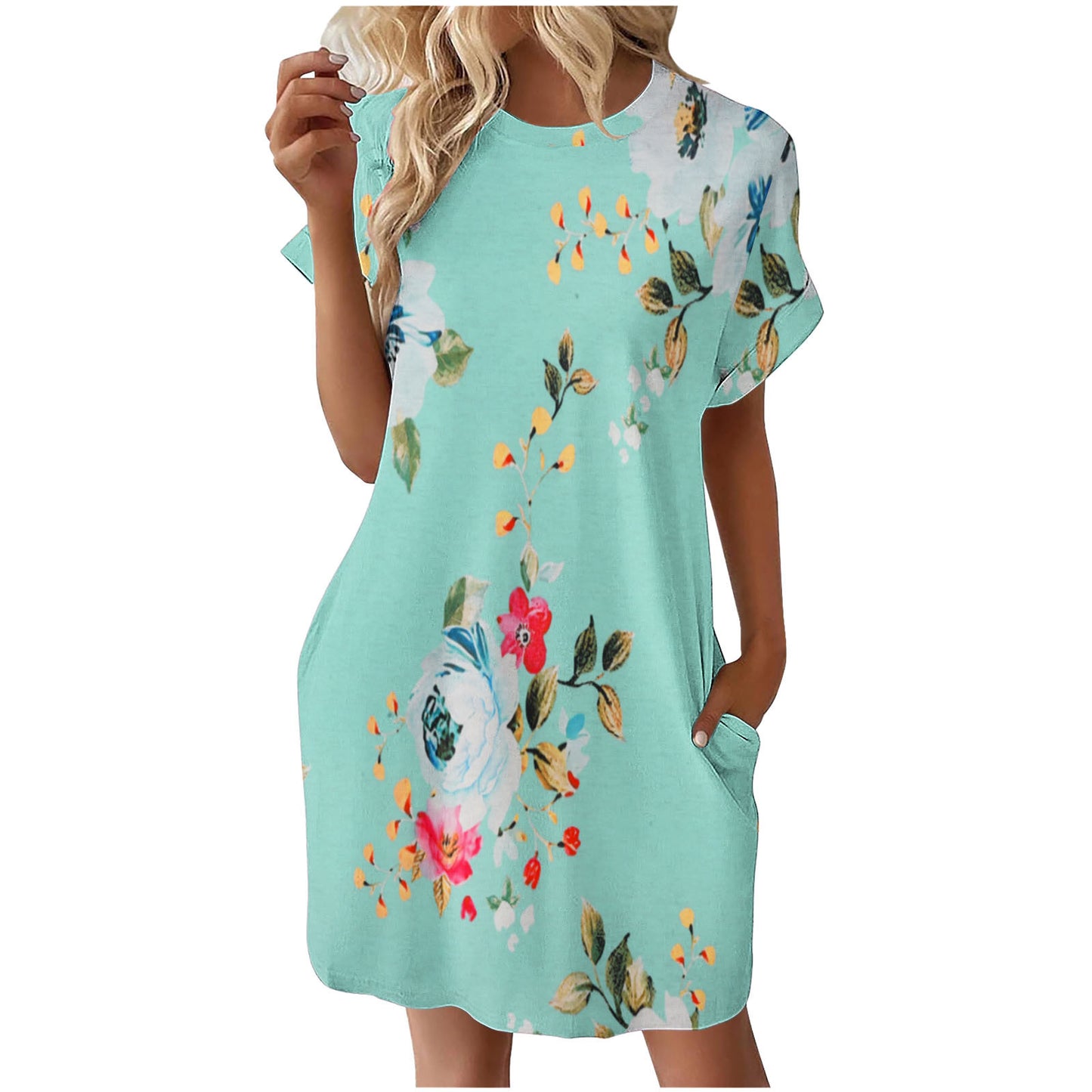 Ladies casual summer dress with floral pattern and practical pockets Ivyshape