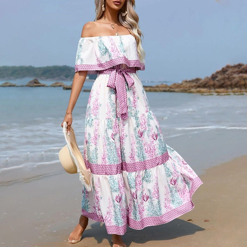 IvyShape | New Style One-Shoulder Printed Maxi Dress