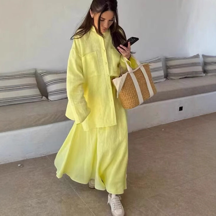 Women’s maxi dress with loose fit and casual shirt collar Ivyshape