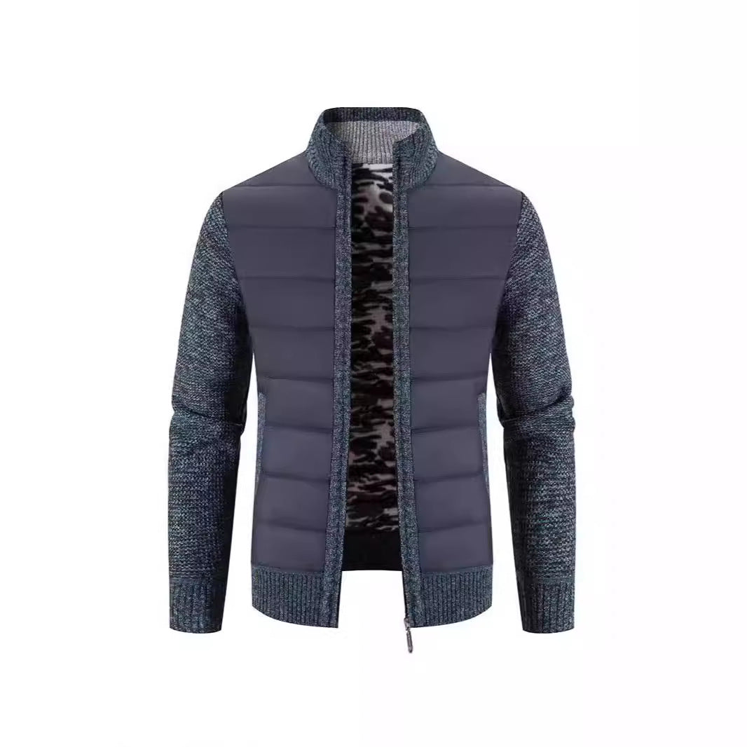 Men's hybrid jacket with high collar and fashionable knit details Ivyshape