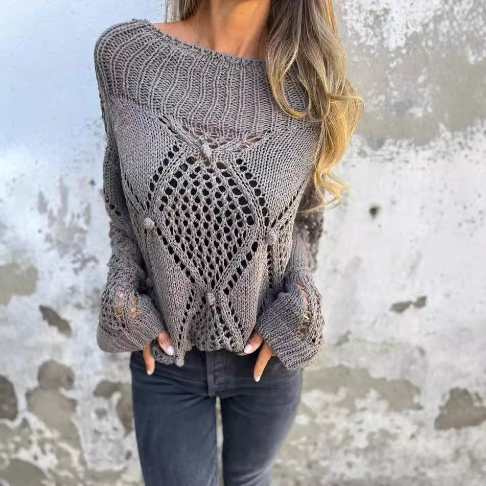 Women's chunky knit jumper with romantic mesh details Ivyshape