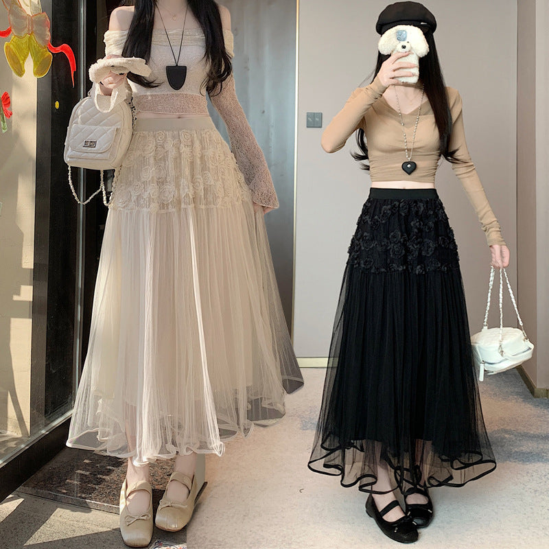 Women Elegant Tulle Skirt with Floral Detail Ivyshape