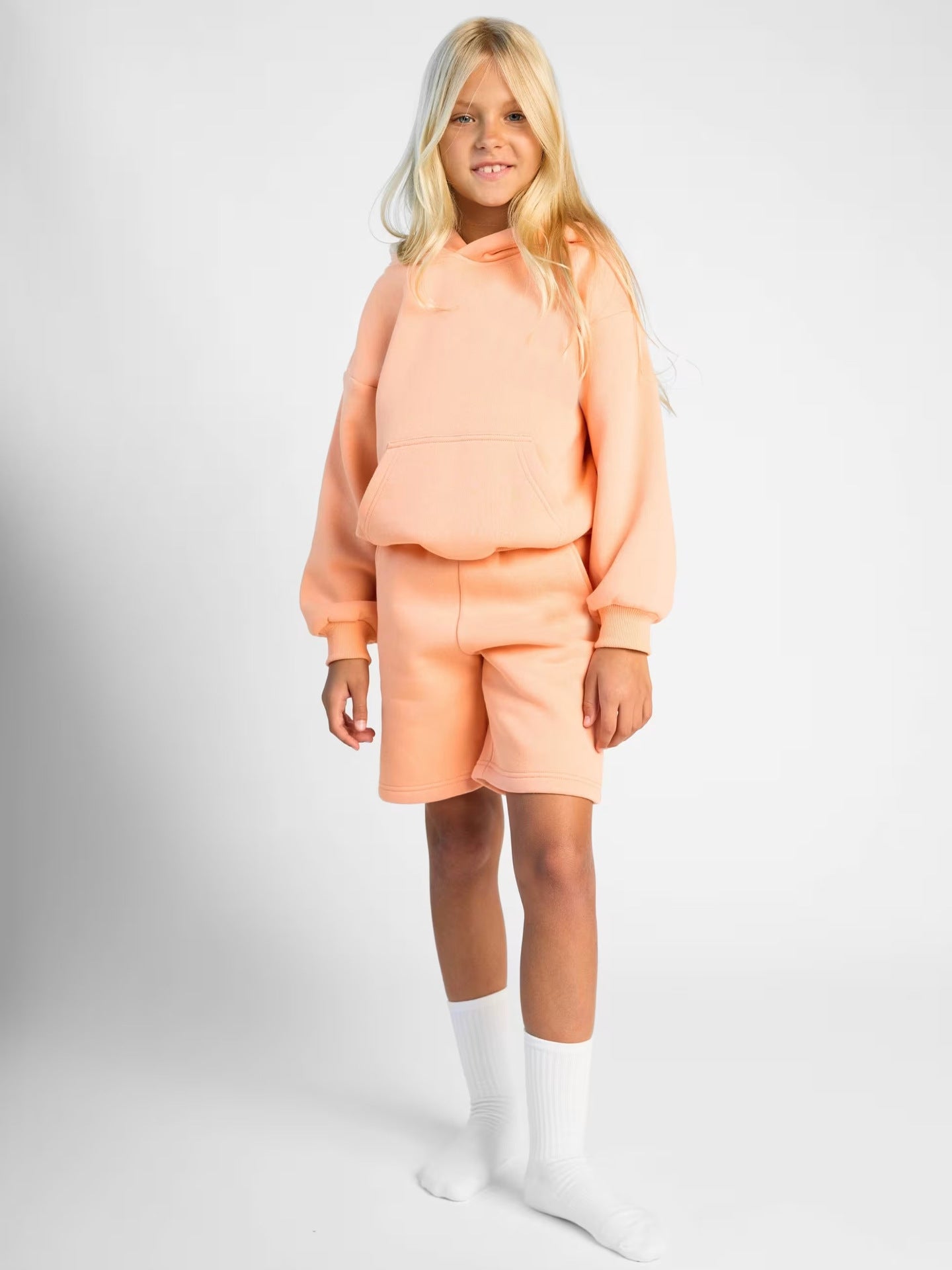Women's hoodie sweatshirt and shorts set made of soft fleece with practical pockets Ivyshape