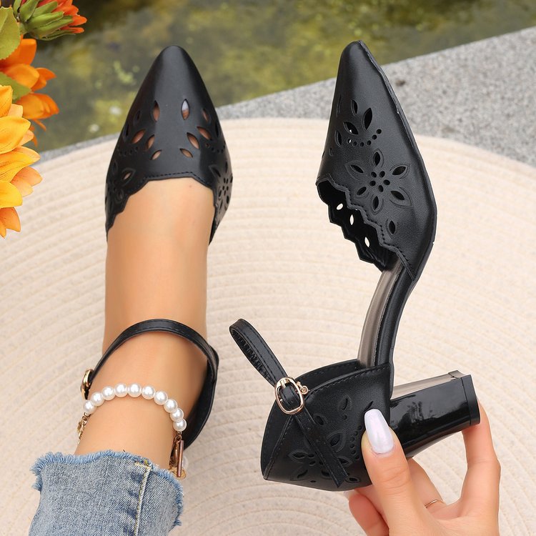 Women Elegant Pumps with Floral Cut-Out Design and Block Heel Ivyshape