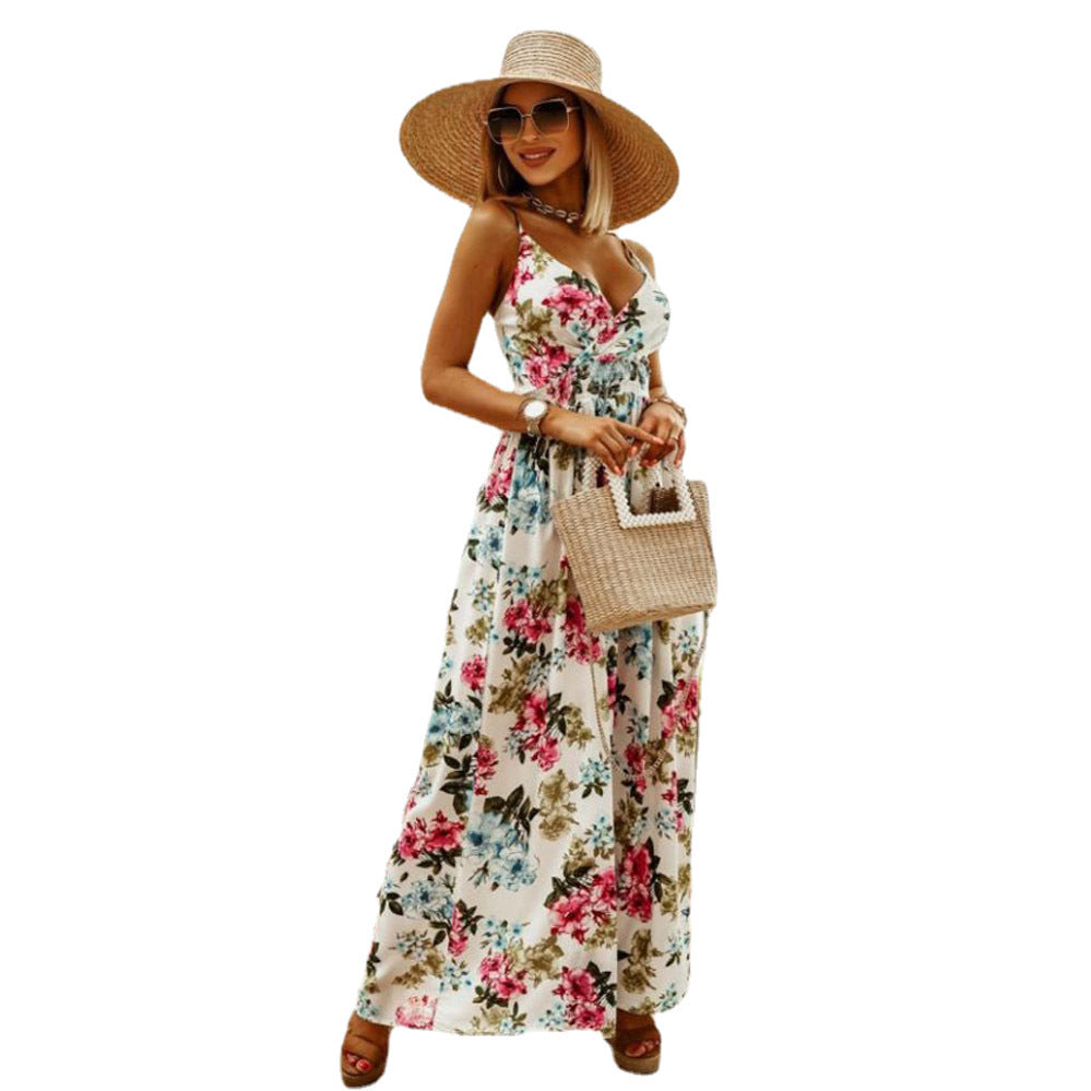 Women Tropical Print Maxi Dress Ivyshape