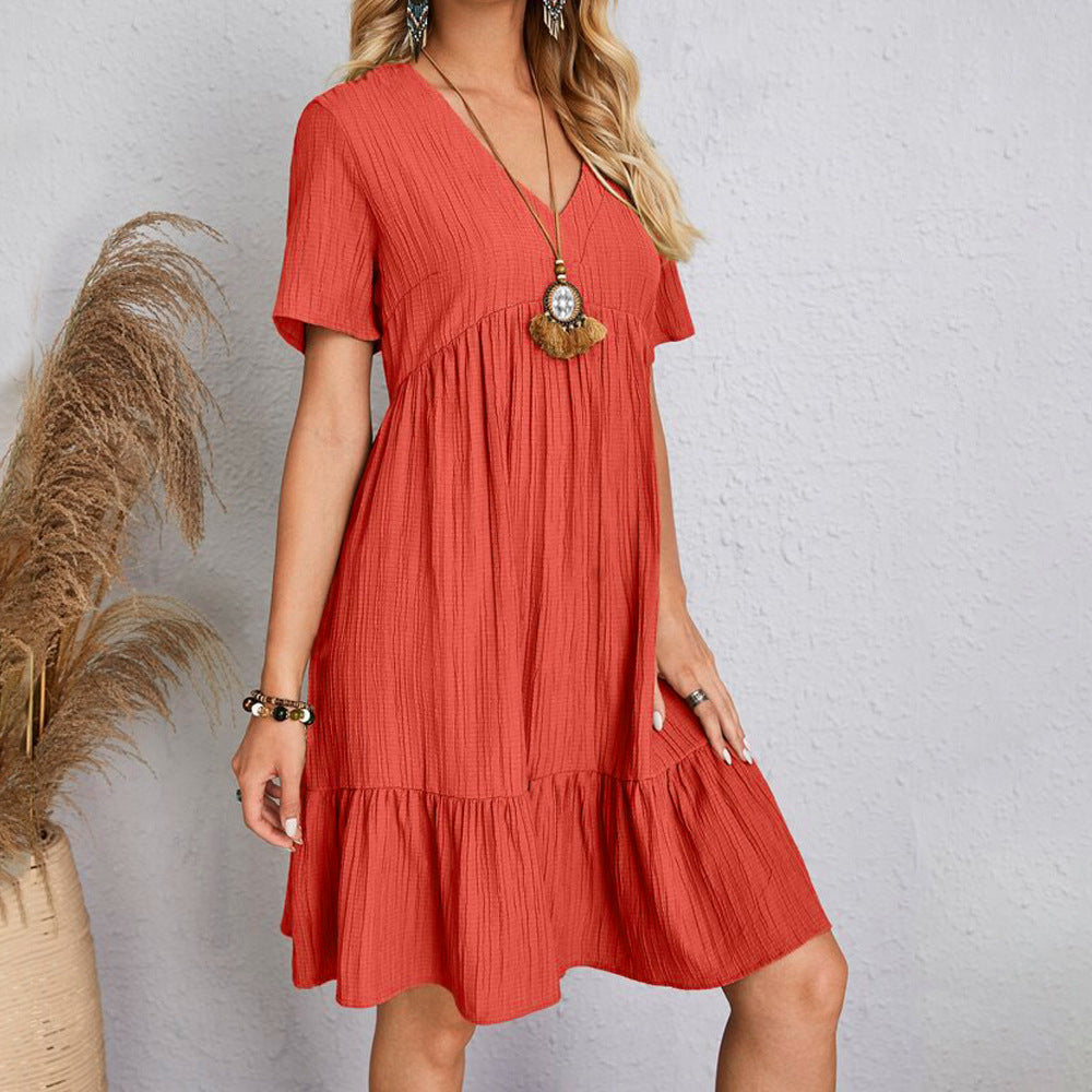 IvyShape | Flowing Waist-Tied Casual Short Dress