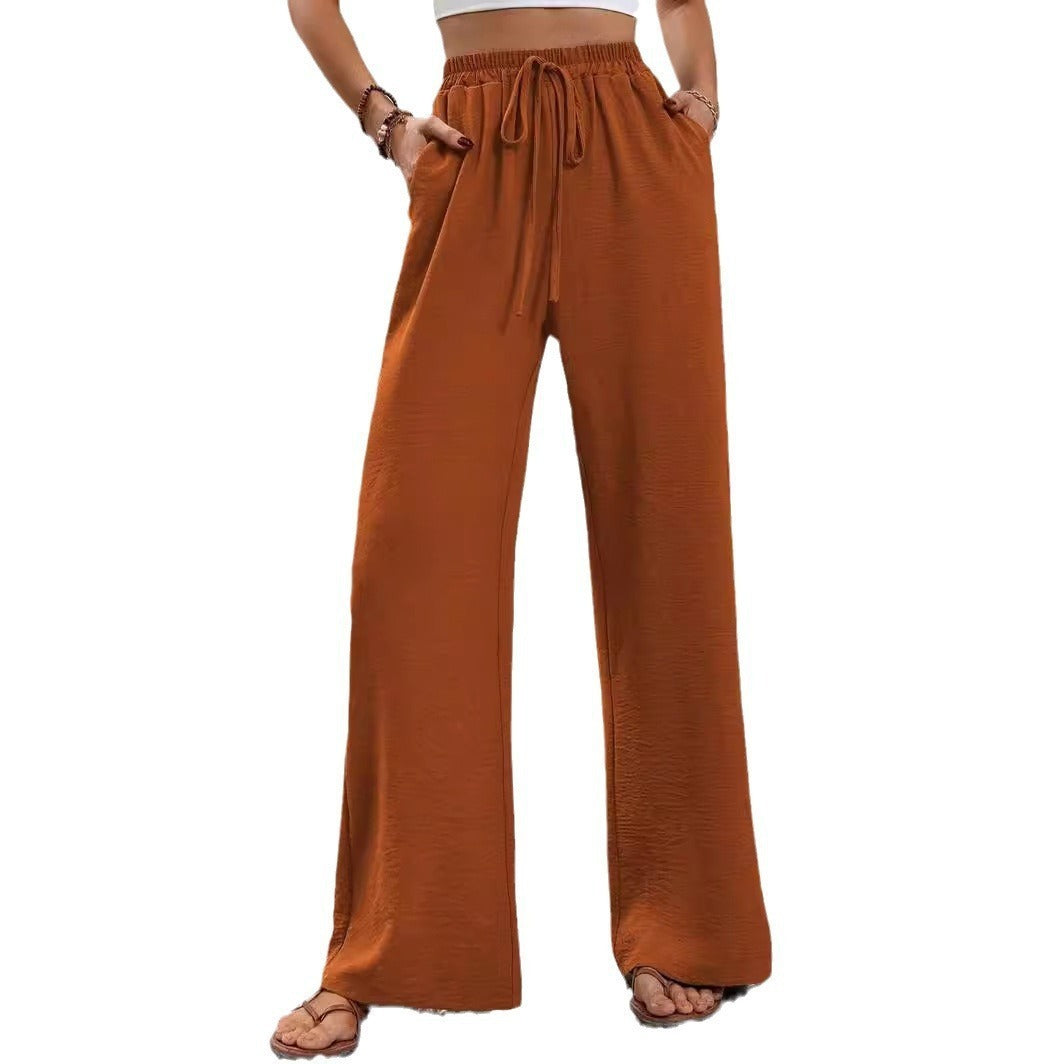 Women's Relaxed Palazzo Pants with Elastic Waistband and Side Pockets Ivyshape