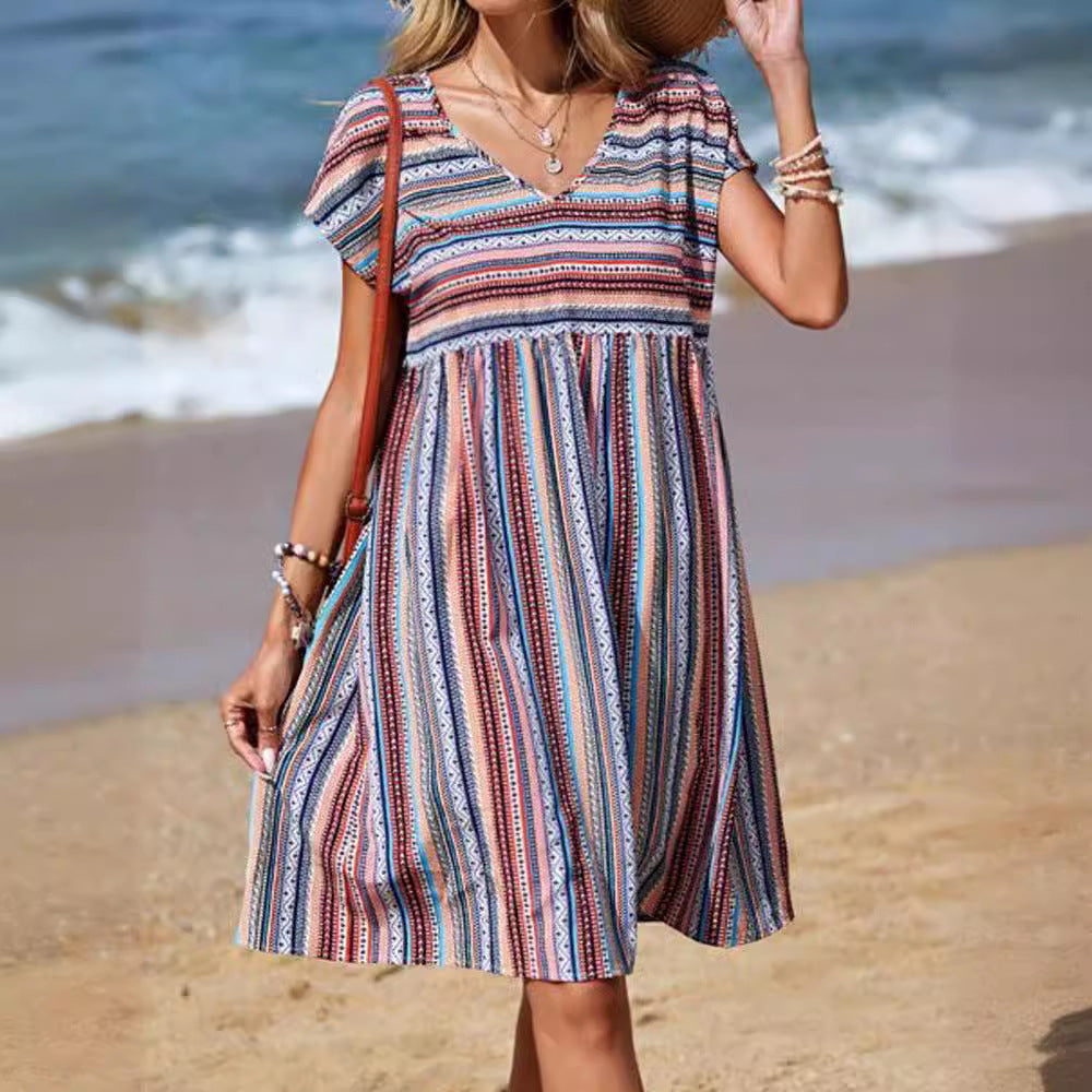 Women Bohemian Striped Summer Dress Ivyshape