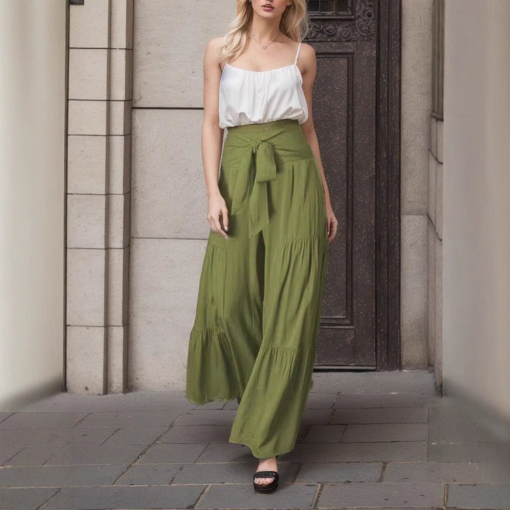 Women's Bohemian wide-leg culottes with tie belt Ivyshape