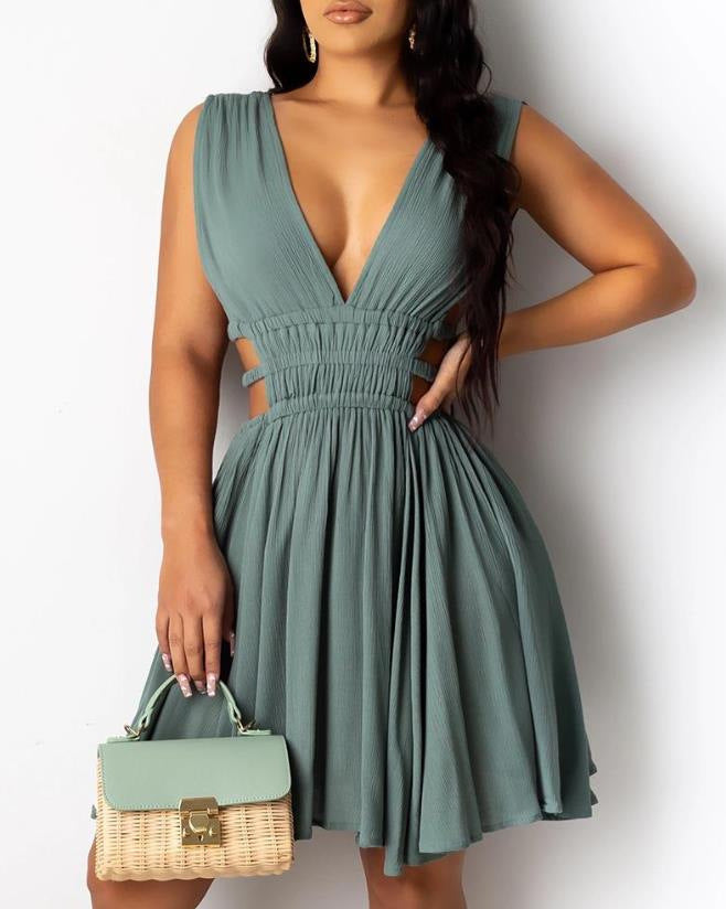 Women’s Summer Midi Dress with Waist Cutouts Ivyshape