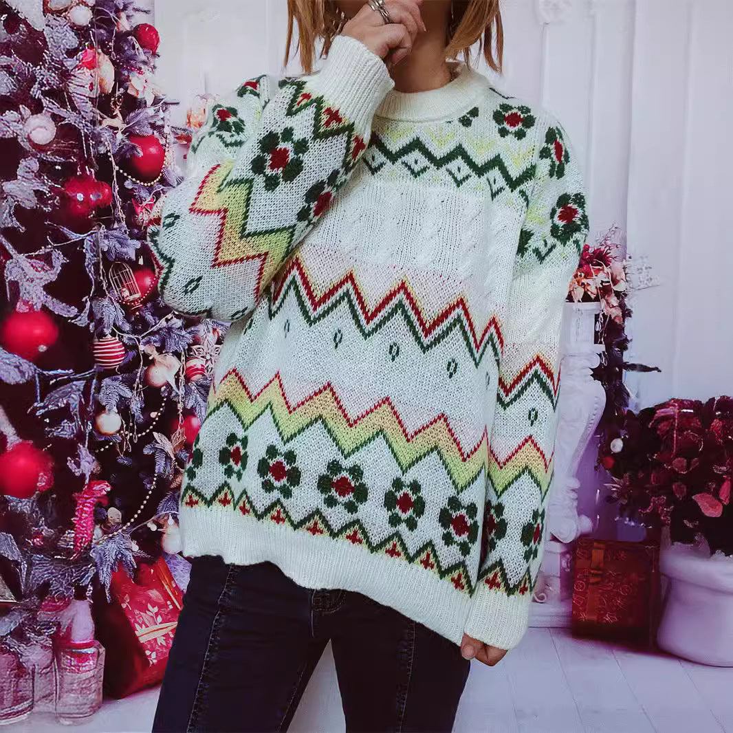 Women festive knit pullover with Nordic pattern Ivyshape