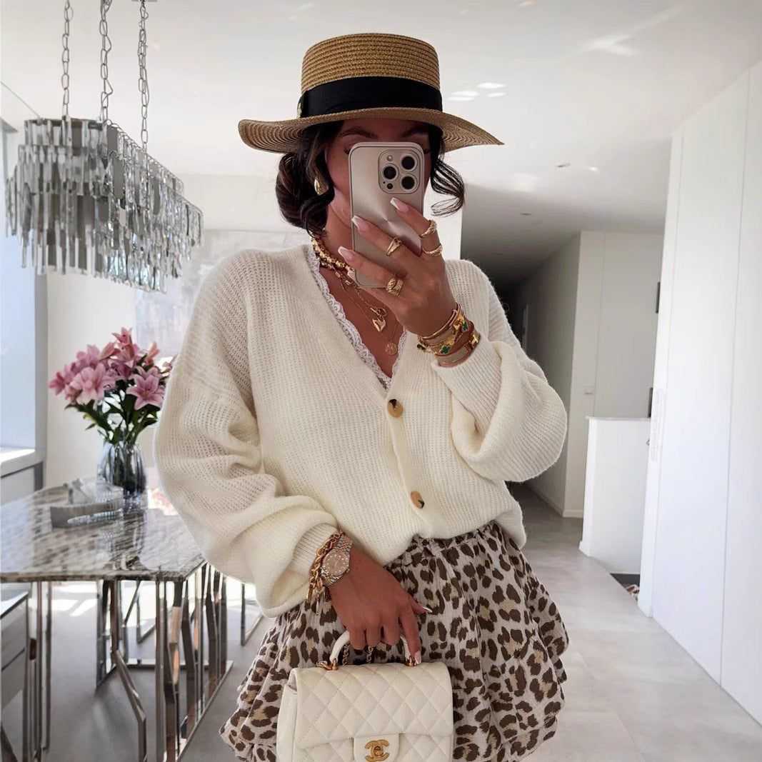 Women's cardigan with voluminous sleeves and high-quality wooden buttons Ivyshape