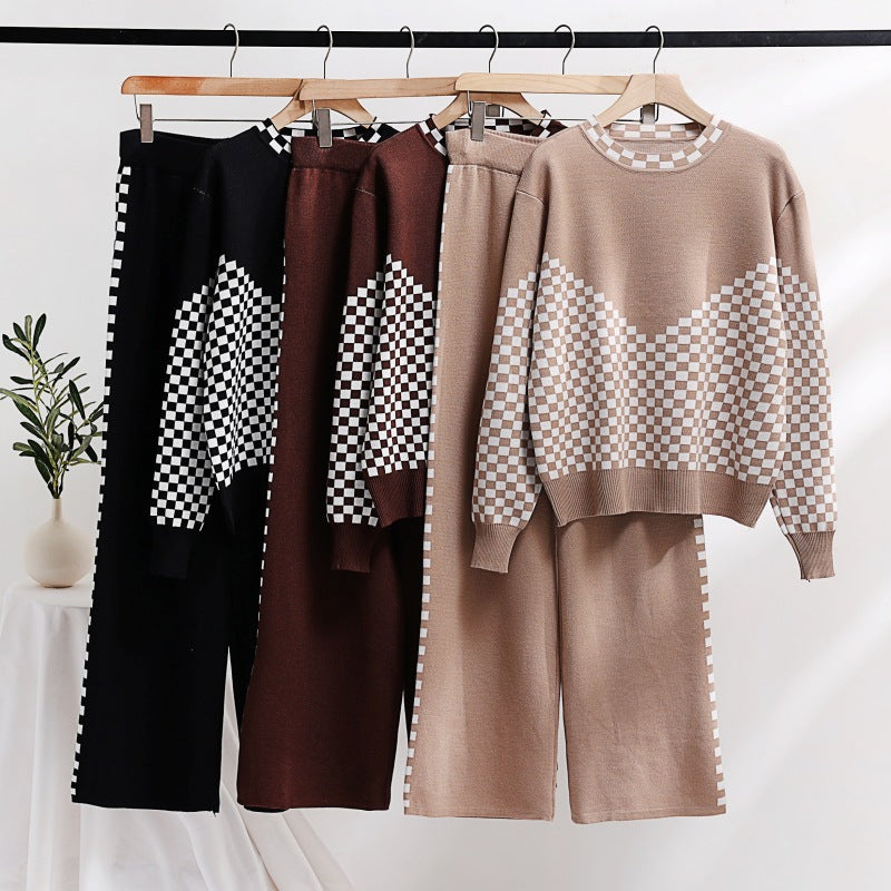 IvyShape | Checked Sweater Casual Knit Set