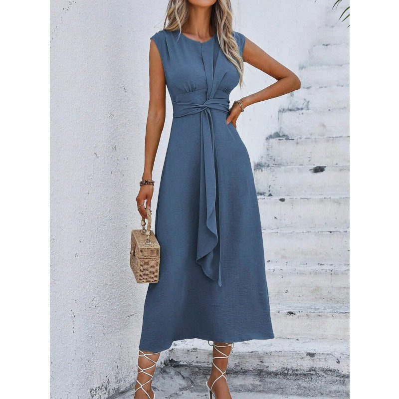 IvyShape | Waist-Tightening Strap Solid Sleeveless Long Dress